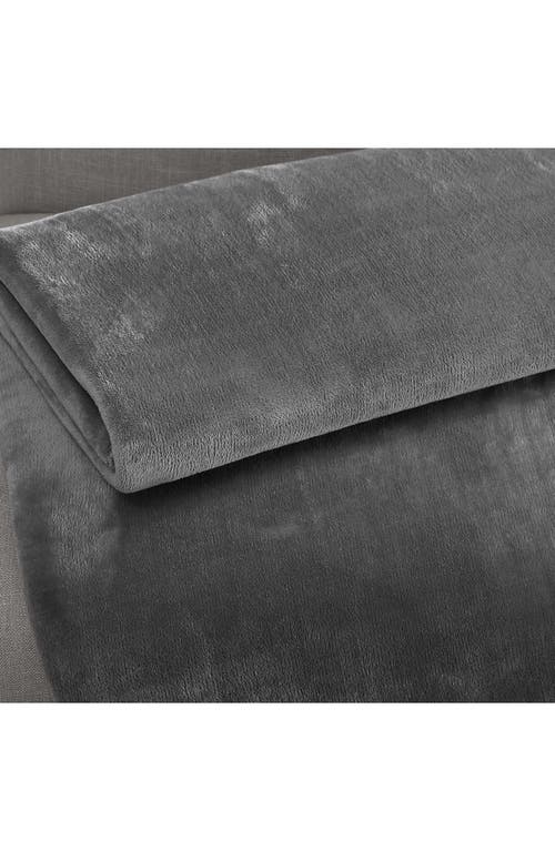 Calvin Klein Home Modern Reversible Solid Plush Blanket In Medium Grey
