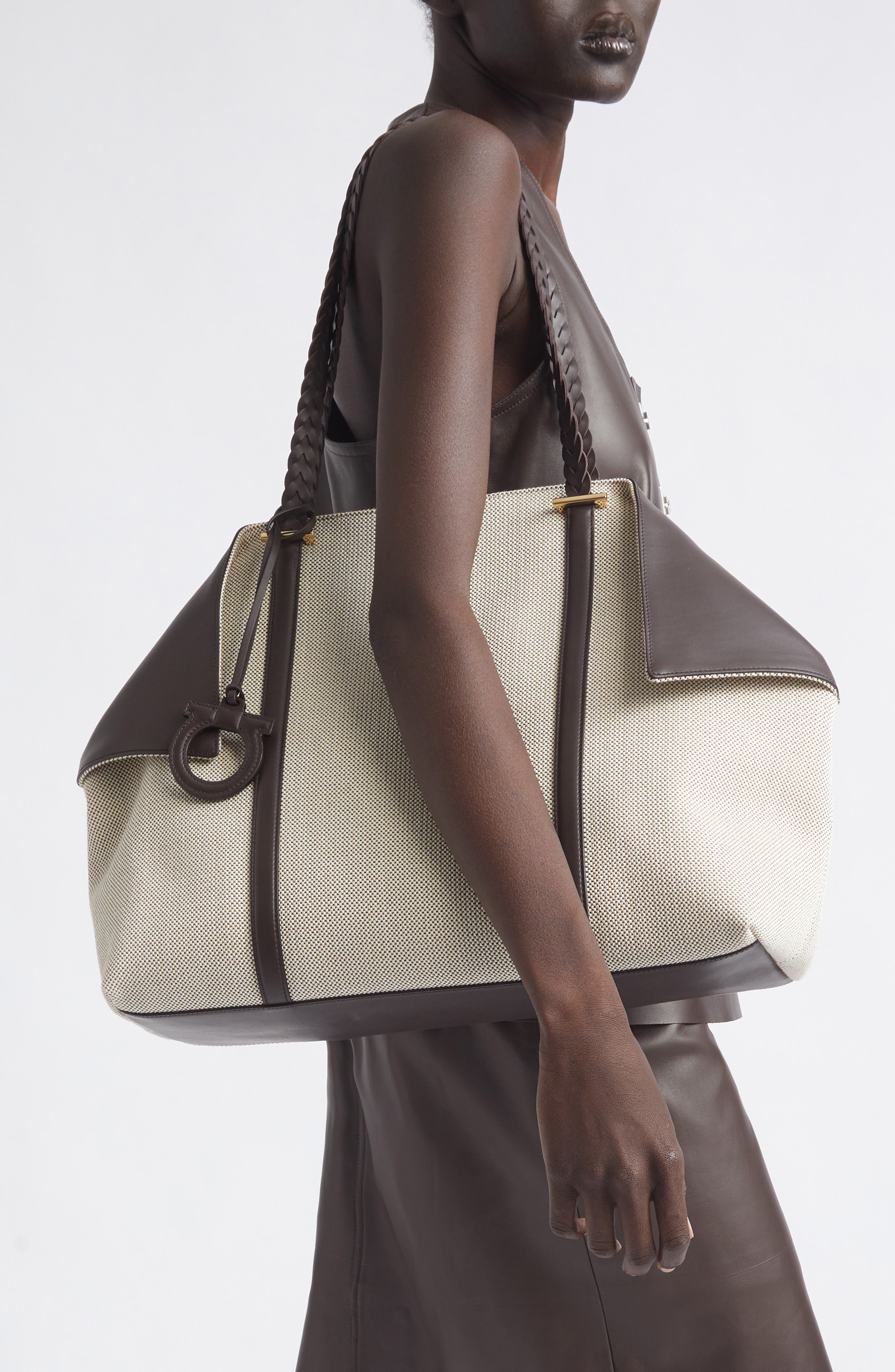 Large Folded Canvas & Leather Tote, Alternate, color, NATURALE MULTI T MORO