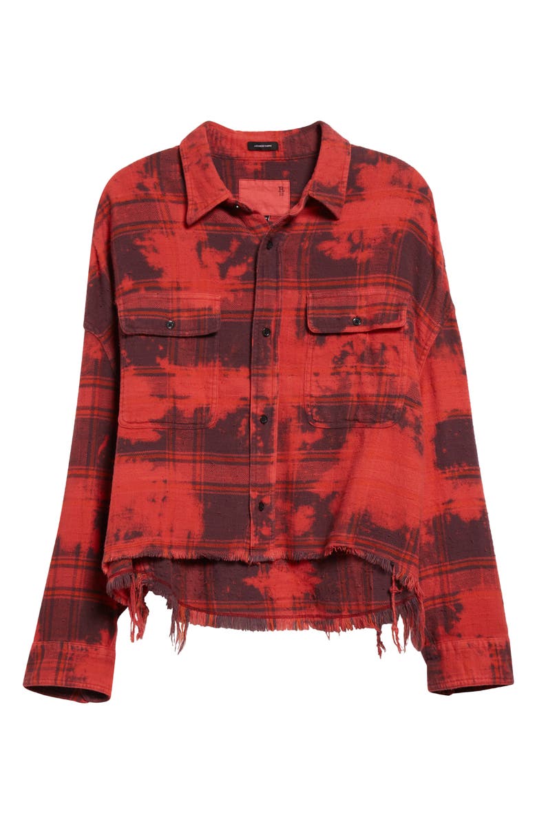 R13 Distressed Plaid Crop Cotton Flannel Workshirt, Alternate, color,