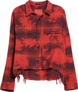 R13 Distressed Plaid Crop Cotton Flannel Workshirt