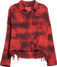 R13 Distressed Plaid Crop Cotton Flannel Workshirt