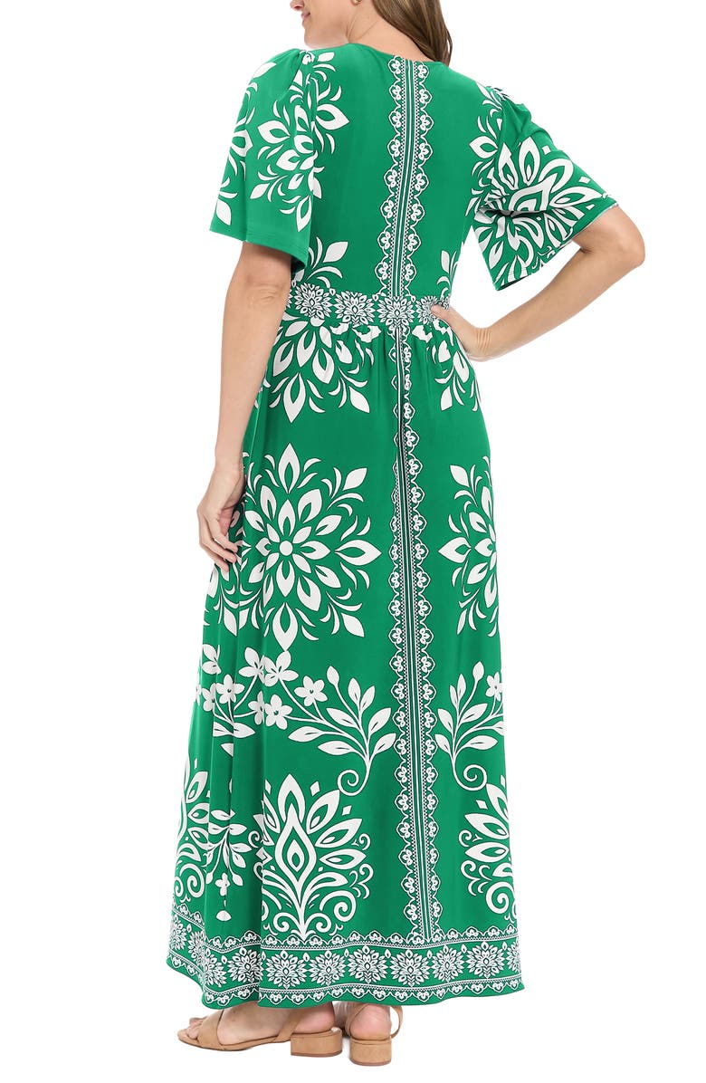 London Times Flutter Sleeve Maxi Dress, Alternate, color, Green/ Whte