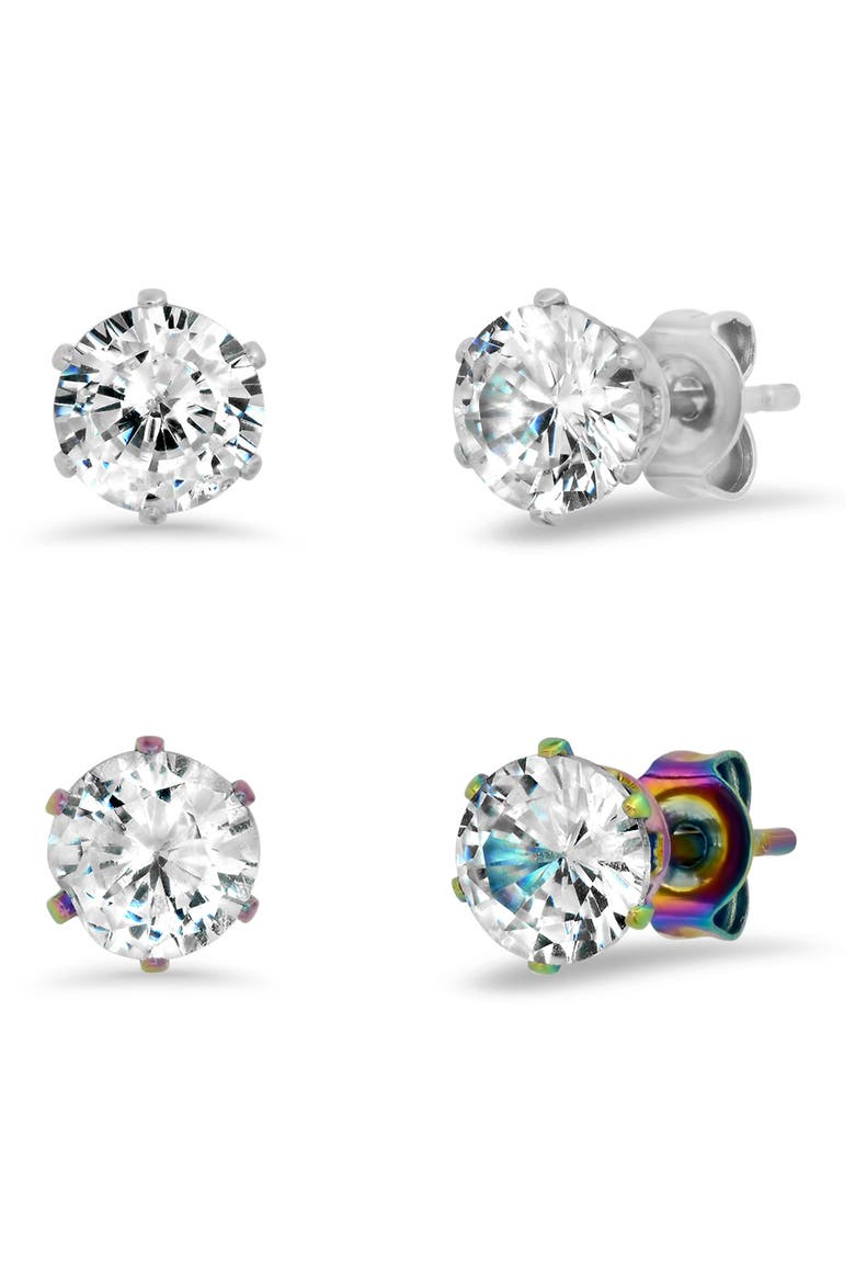 Set of 2 Round Crystal Stud Earrings, Main, color, TWO TONE