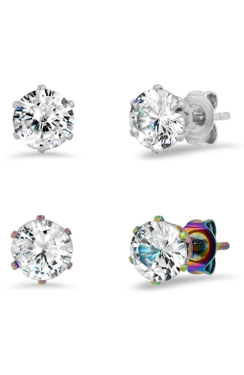 HMY JEWELRY Set of 2 Round Crystal Stud Earrings, Main, color, 