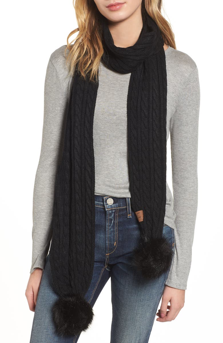 C.C<sup>®</sup> CC Faux Fur Pompom Knit Scarf, Main, color, 
