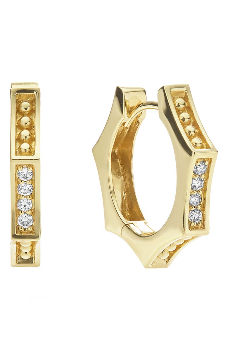LAGOS 18K Gold Caviar Diamond Hexagon Hoop Earrings, Main, color, Gold
