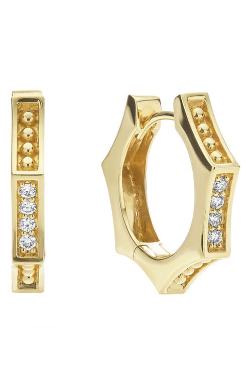 Lagos 18k Yellow Gold Caviar Gold Diamond Hexagon Huggie Hoop Earrings In Gold