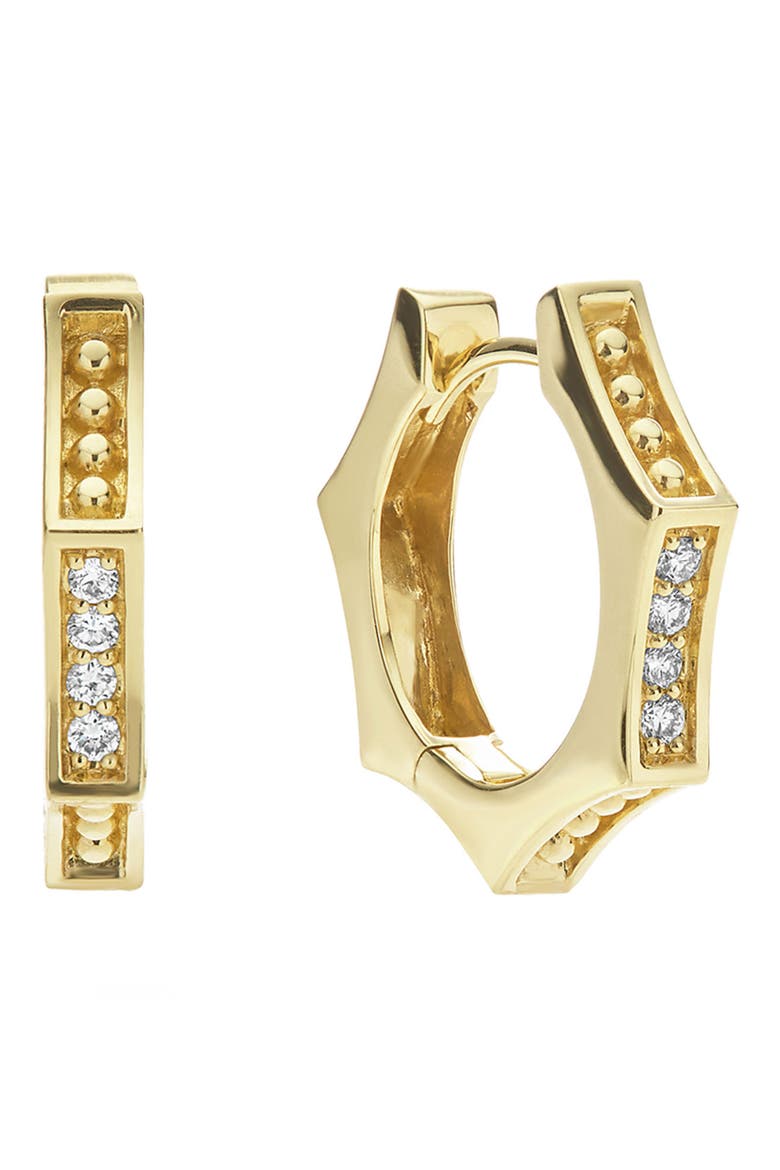 18K Gold Caviar Diamond Hexagon Hoop Earrings video