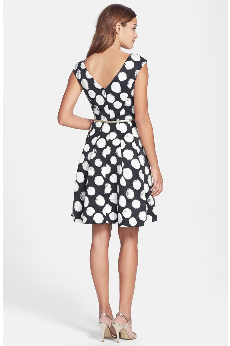 Polka Dot Faille Fit & Flare Dress, Alternate, color, BLACK/ IVORY