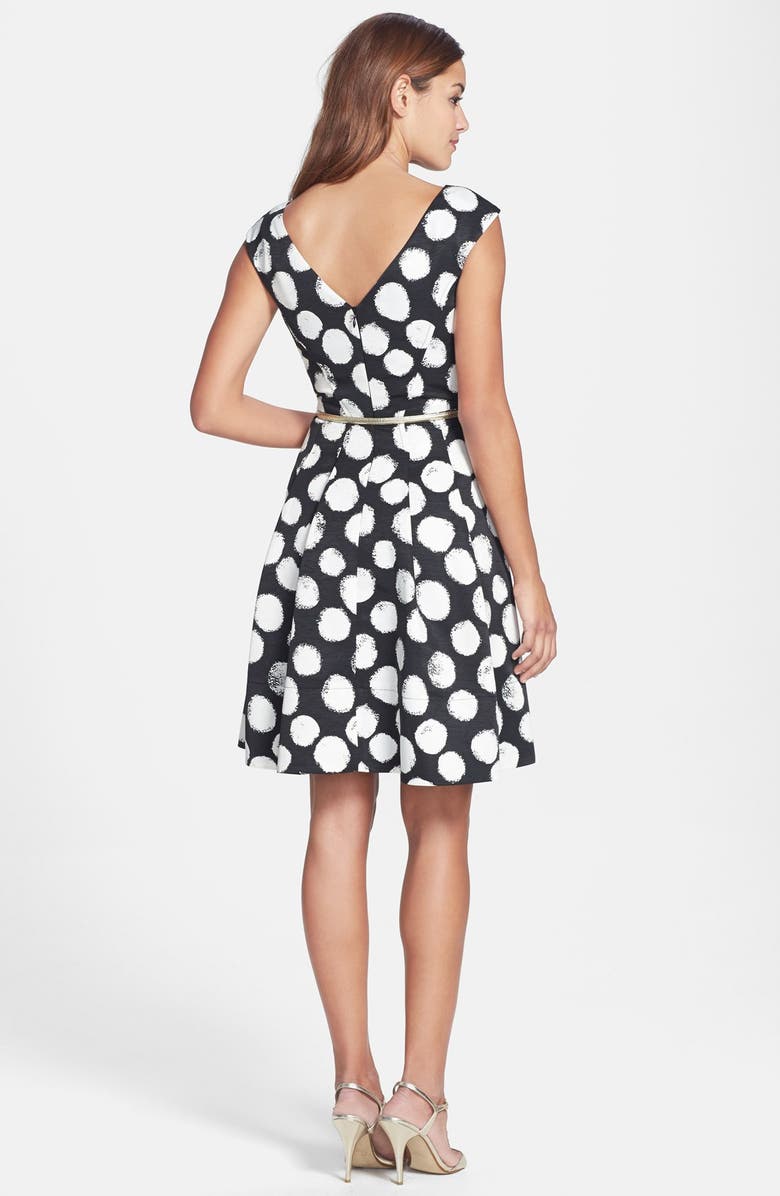 Eliza J Polka Dot Faille Fit & Flare Dress, Alternate, color, 