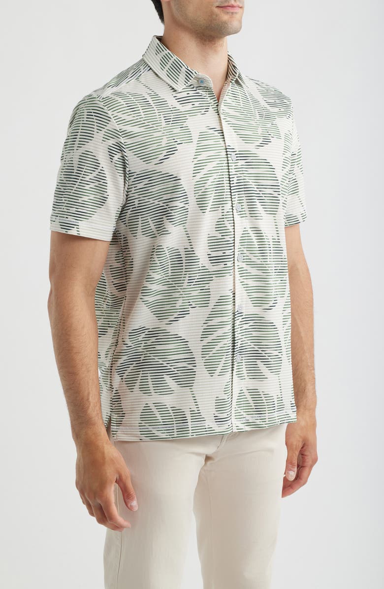 Tommy Bahama Costa Wave Monstera Mash Seersucker Stripe IslandZone<sup>®</sup> Short Sleeve Button-Up Shirt, Alternate, color, Dark Jade