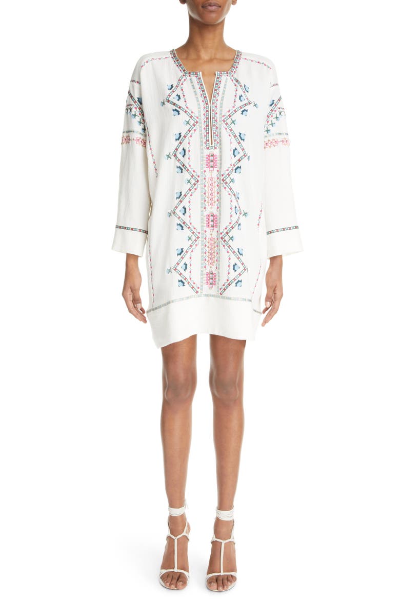Chemsi Embroidered Cotton Tunic Dress, Main, color, ECRU