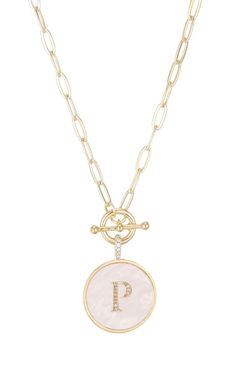 14K Gold Plated Mother-of-Pearl Initial Pendant Necklace
