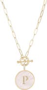 Adornia 14K Gold Plated Mother-of-Pearl Initial Pendant Necklace