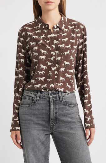 Kate Horse Print Silk Button-Up Shirt