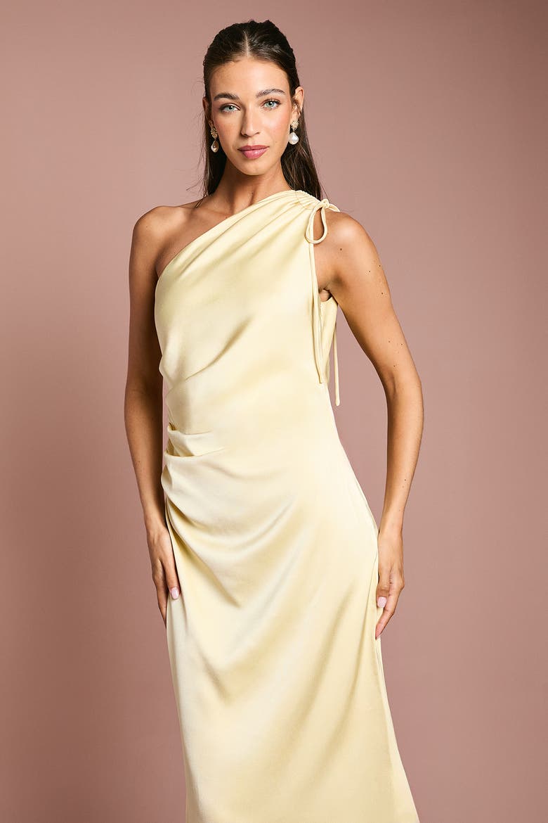 One Shoulder Satin Bridesmaids Dress, Alternate, color, Butter