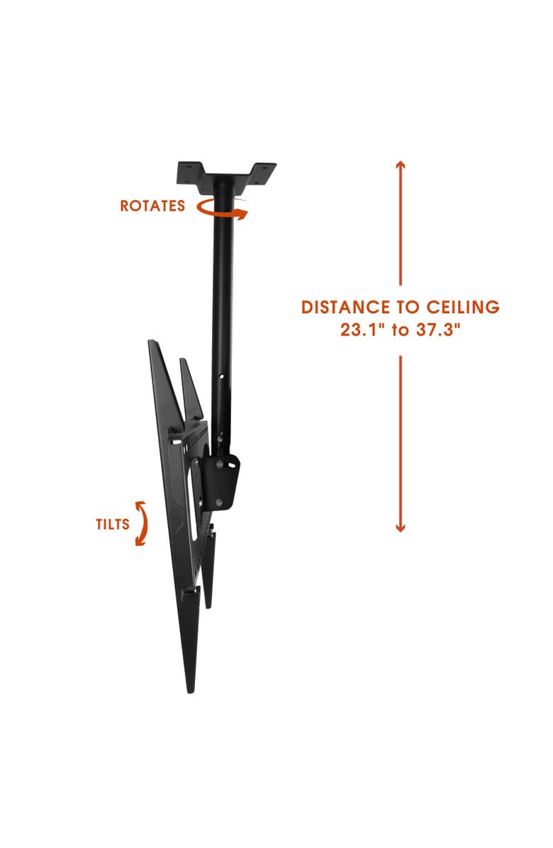 Megamounts 37-70in Tilting And Rotating Adjustable Height Ceiling Television Mount for LED, LCD, and Plasma Screens, Alternate, color, Black