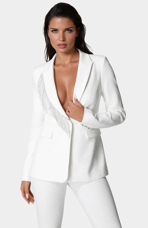 Bebe Rhinestone Fringe Tailored Blazer In White