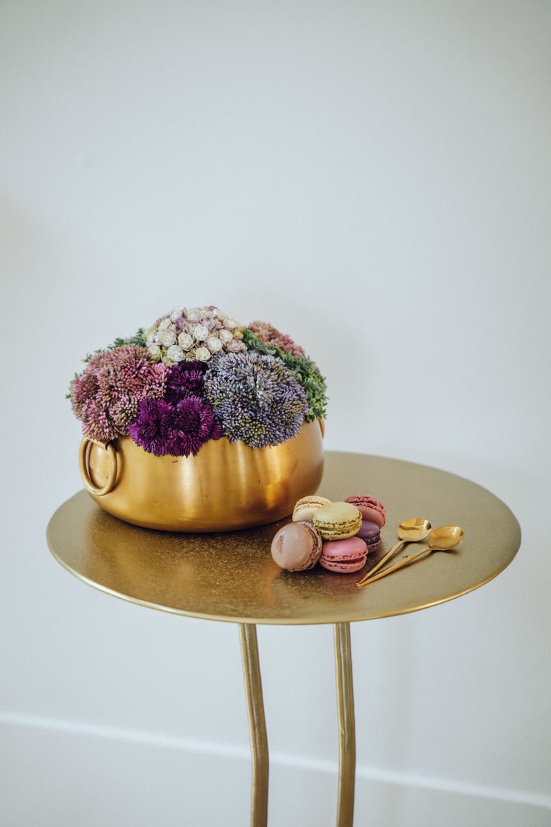 Alba Sedum Arrangement in Gold Handi Bowl, Alternate, color, Gold