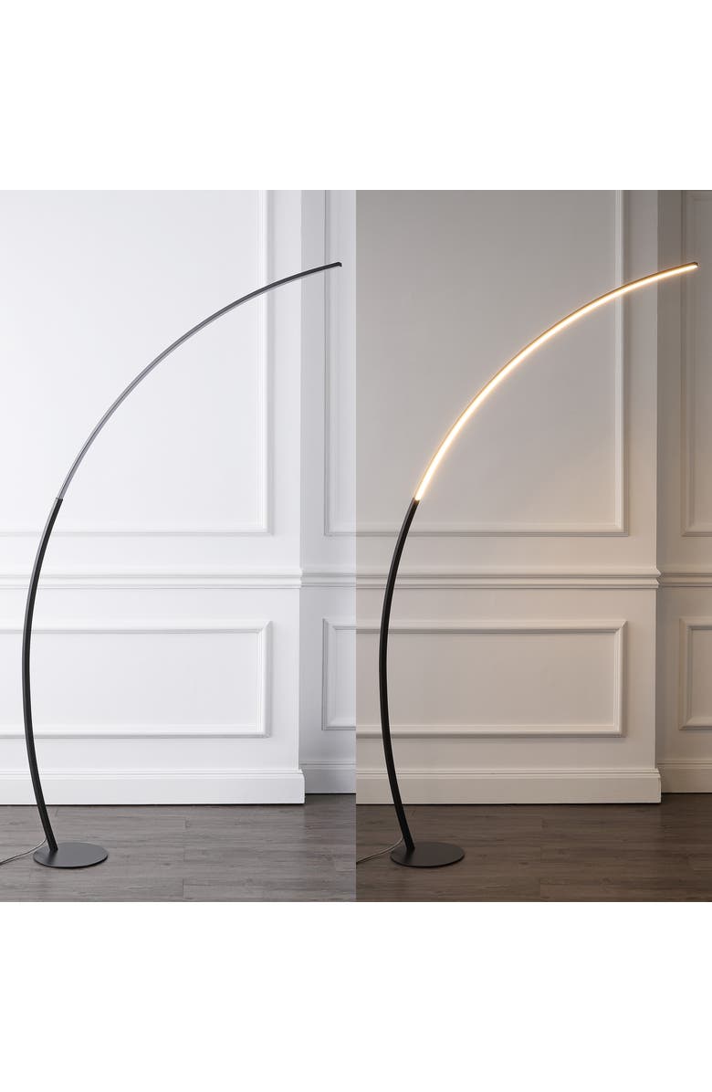 JONATHAN Y Enzo 68" Contemporary Minimalist Metal Arc Dimmable Integrated LED Floor Lamp, Black, Alternate, color,
