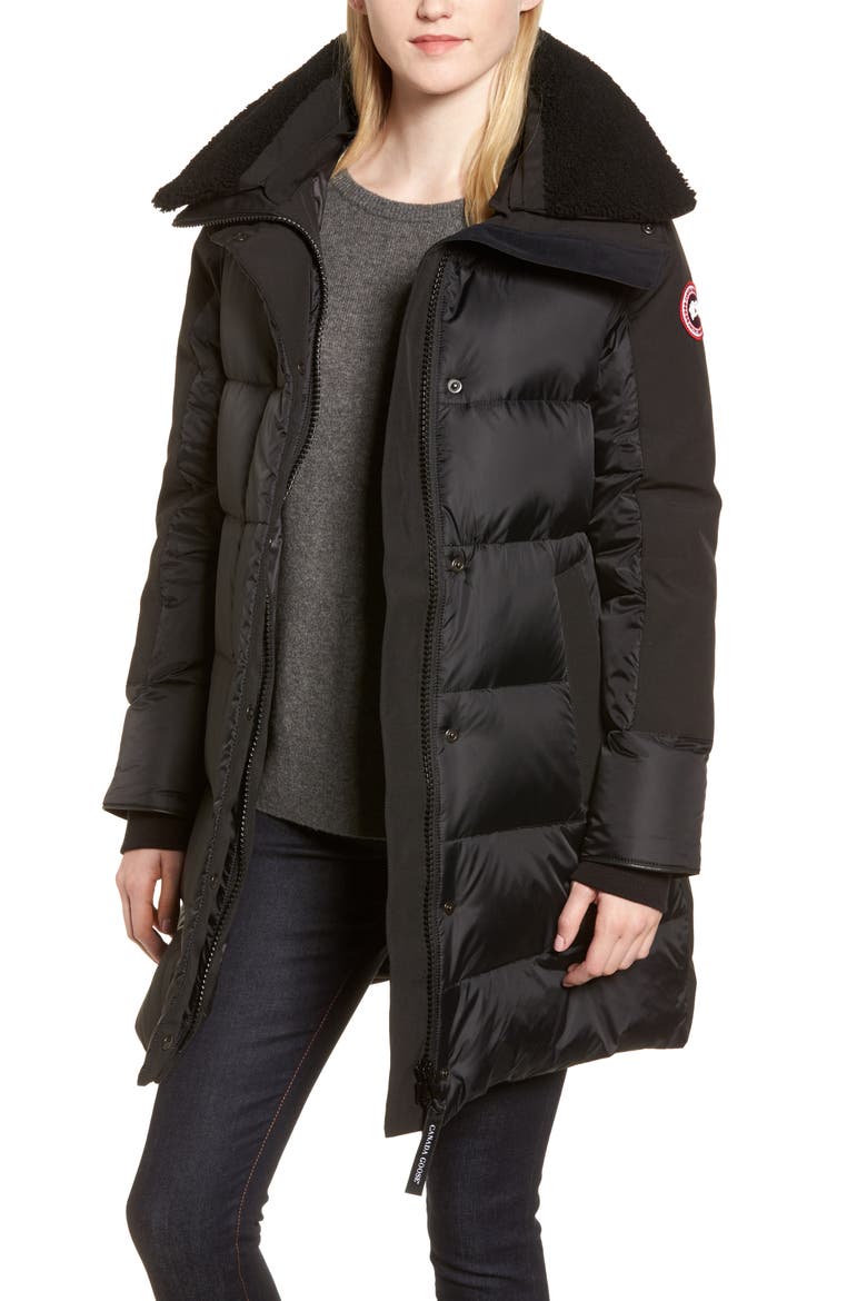 Altona Water Resistant 750-Fill Power Down Parka with Genuine Shearling Collar, Main, color, BLACK