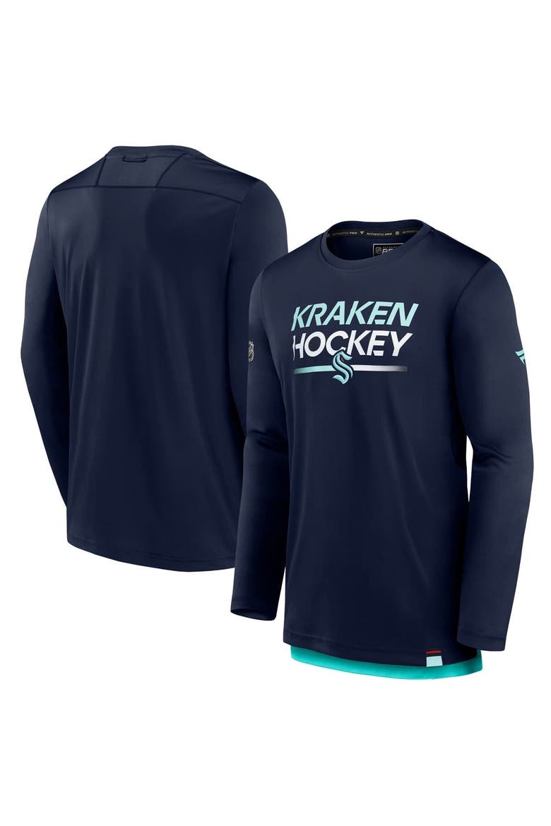Men's Fanatics Deep Sea Blue Seattle Kraken Authentic Pro Tech Long Sleeve T-Shirt, Alternate, color, Navy