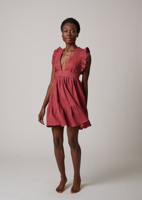 Leisure Lab Chloe Mini Linen Dress In Sangria