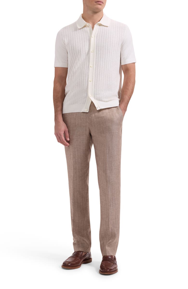 Bugatchi Basket Weave Knit Short Sleeve Cotton Full Button Cardigan, Alternate, color, Chalk