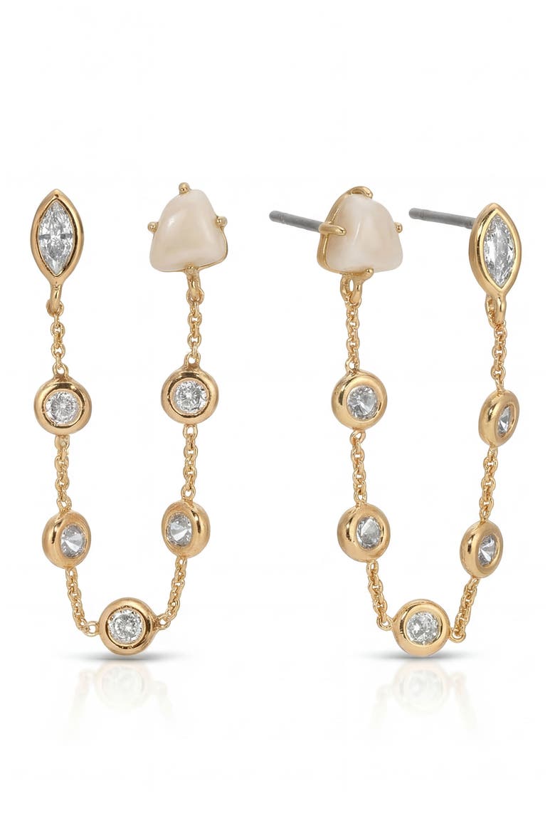 Light Double Piercing Earrings, Main, color, BONE