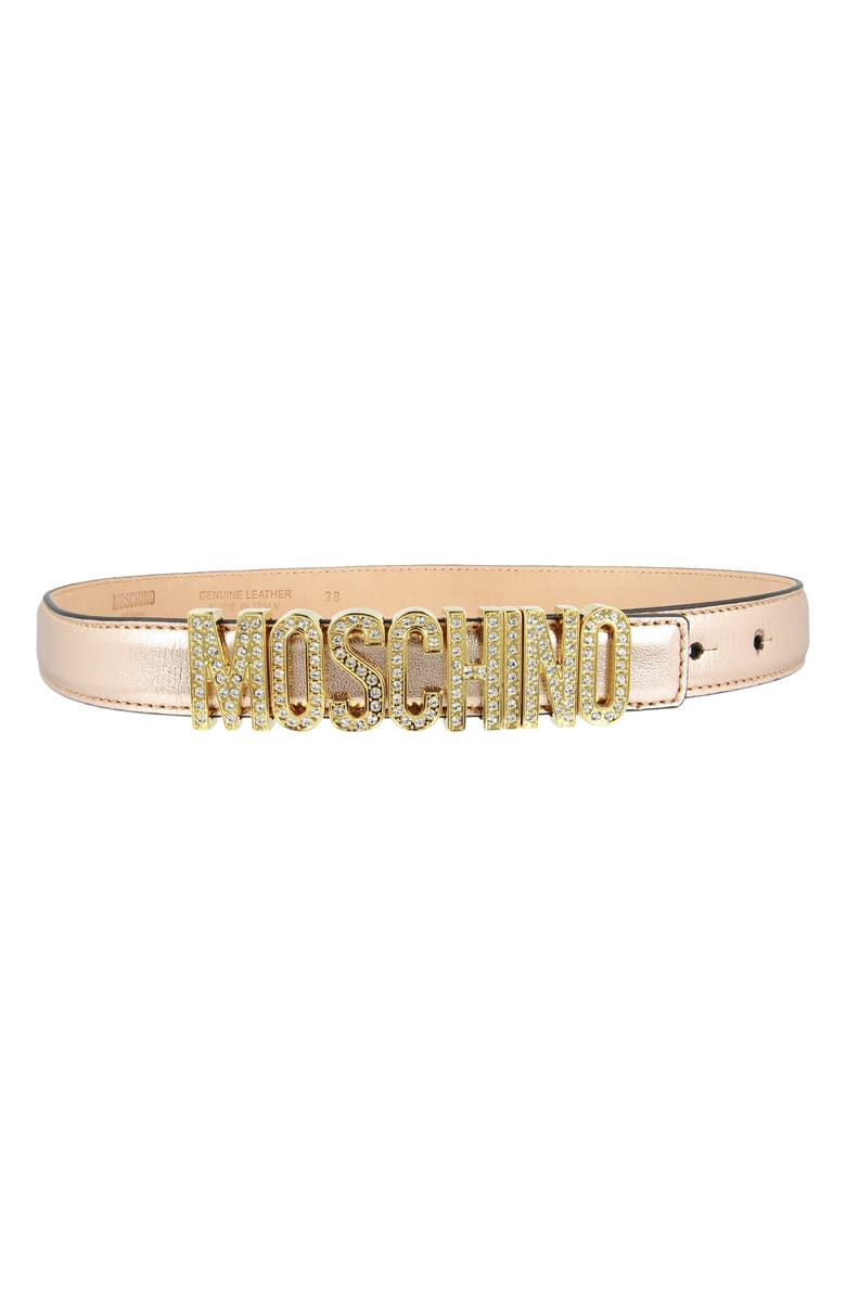 Moschino Logo Leather Belt, Alternate, color, 