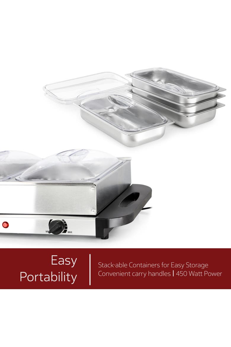 Buffet Server & Food Warmer With 4 Removable Sectional Trays , Heated Warming Tray and Removable Tray Frame, Alternate, color, Grey