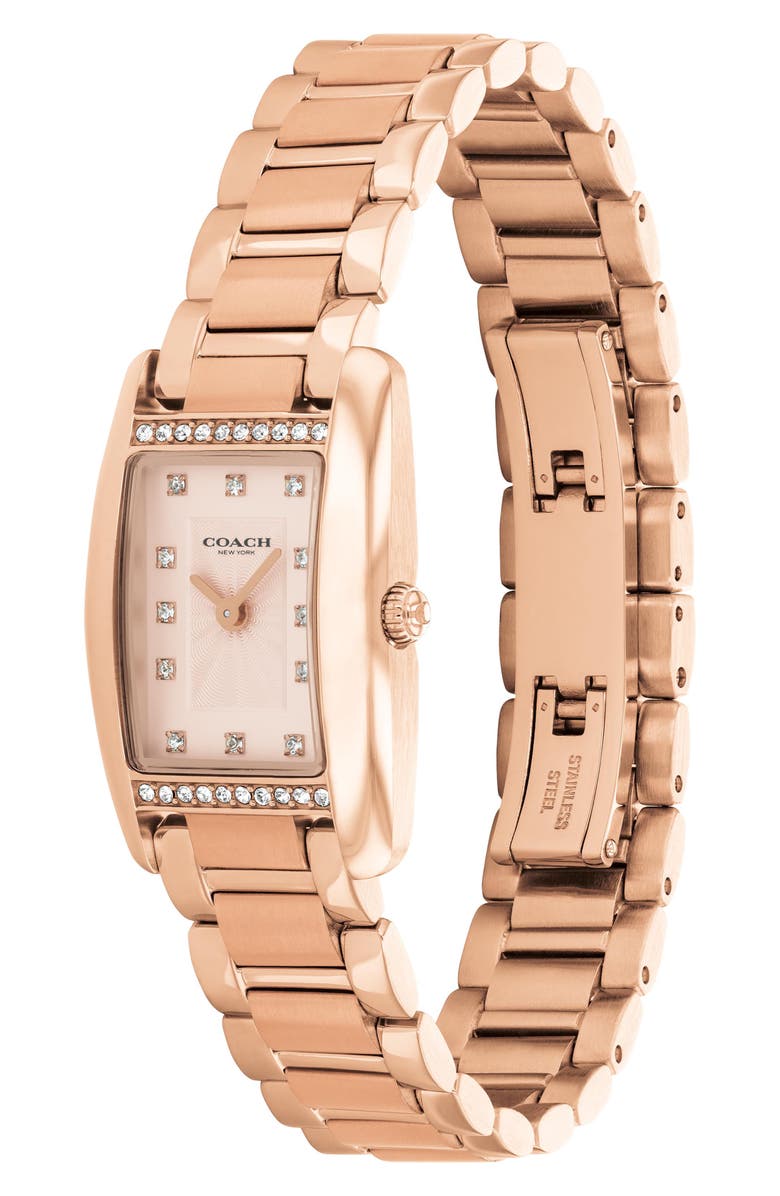 COACH Reese Crystal Rectangular Bracelet Watch, 20mm, Alternate, color, Carnation Gold