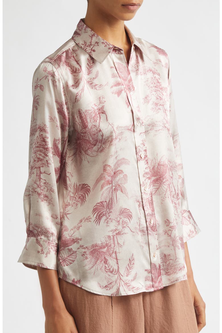 Dani Three-Quarter Sleeve Silk Button-Up Shirt, Alternate, color, MULTI TEXTURED JUNGLE TOILE