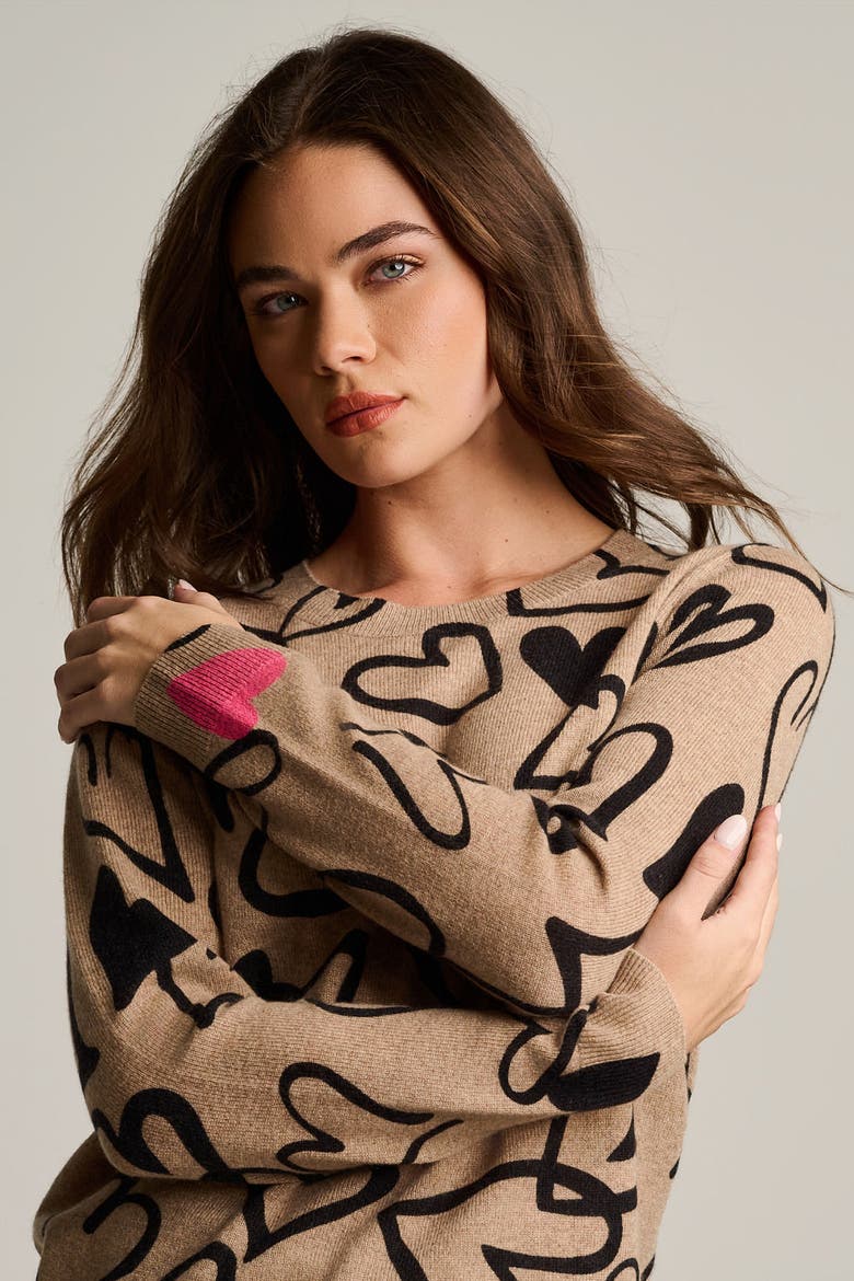 Love Cashmere Heart Sweater, Alternate, color, Biscuit