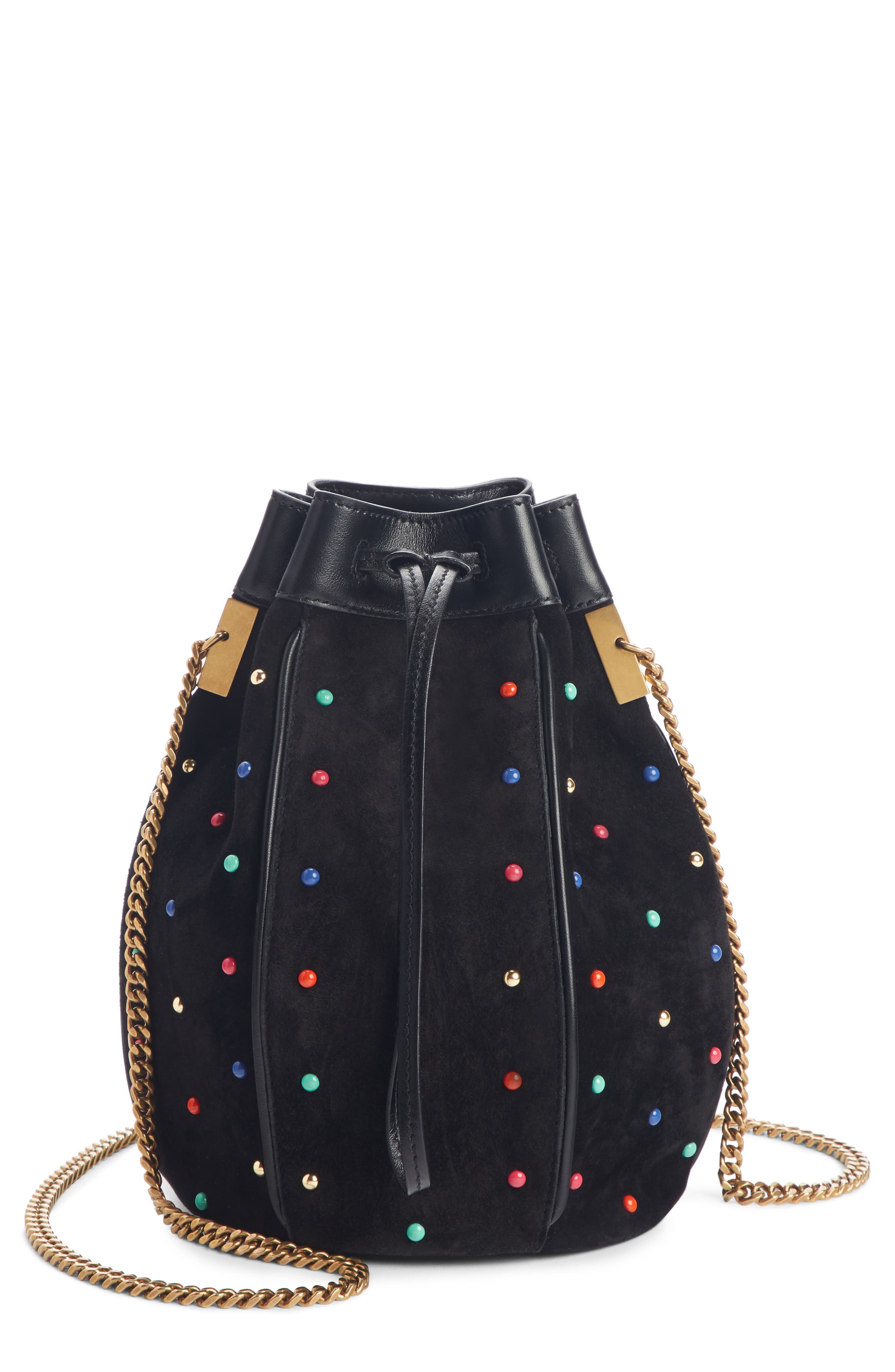 Saint Laurent Talitha Studded Suede Bucket Bag, Main, color, 