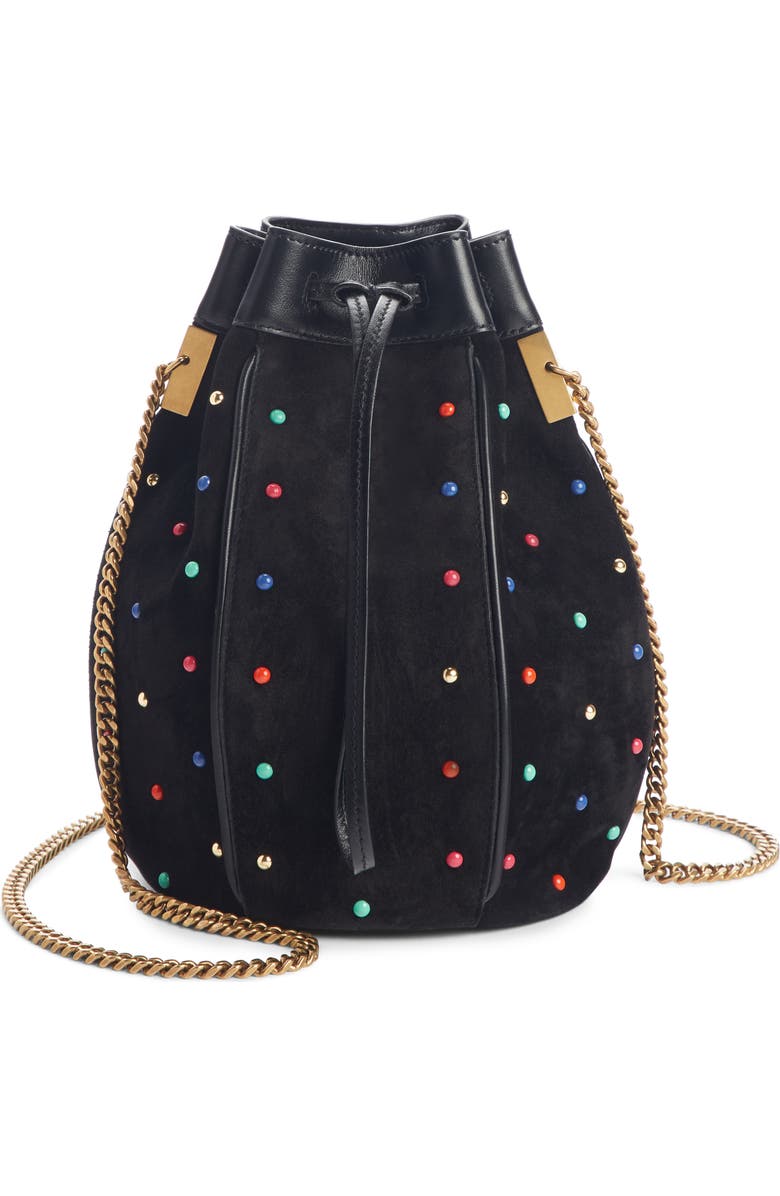 Saint Laurent Talitha Studded Suede Bucket Bag, Main, color,