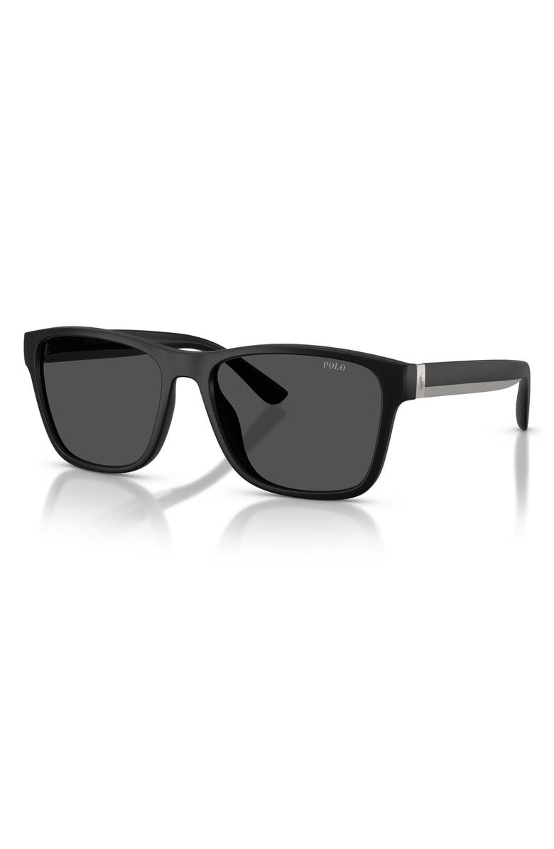 Polo Ralph Lauren 56mm Square Sunglasses, Alternate, color, Matte Black / Dark Grey