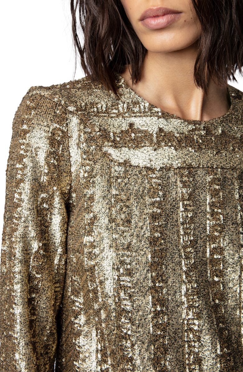 Zadig & Voltaire Roysse Sequin Long Sleeve Minidress, Alternate, color, Bronze