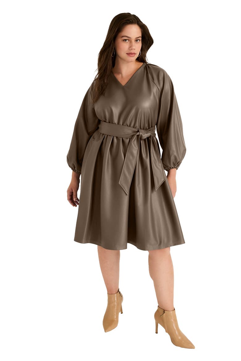 Faux Leather Dress, Main, color, COCOA
