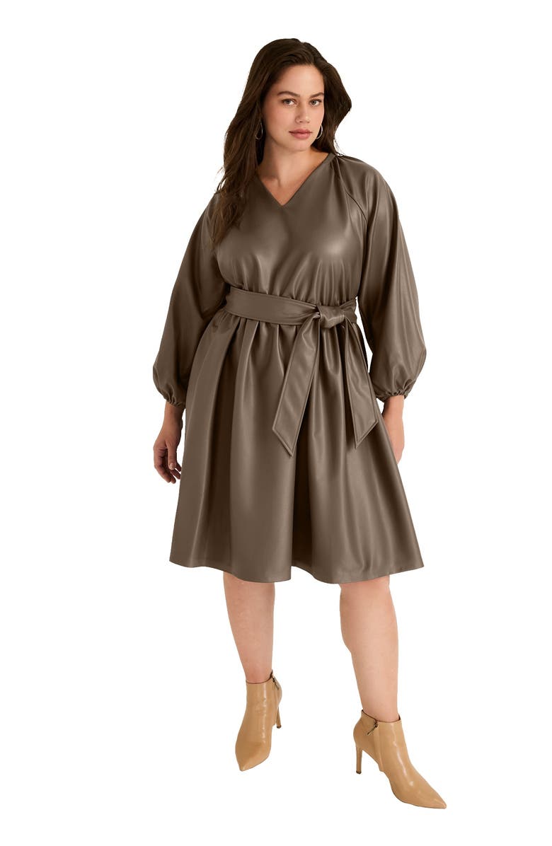 June + Vie Faux Leather Dress, Main, color, Cocoa