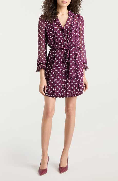 Cinq à Sept Camille Polka Dot Long Sleeve Chiffon Shirtdress