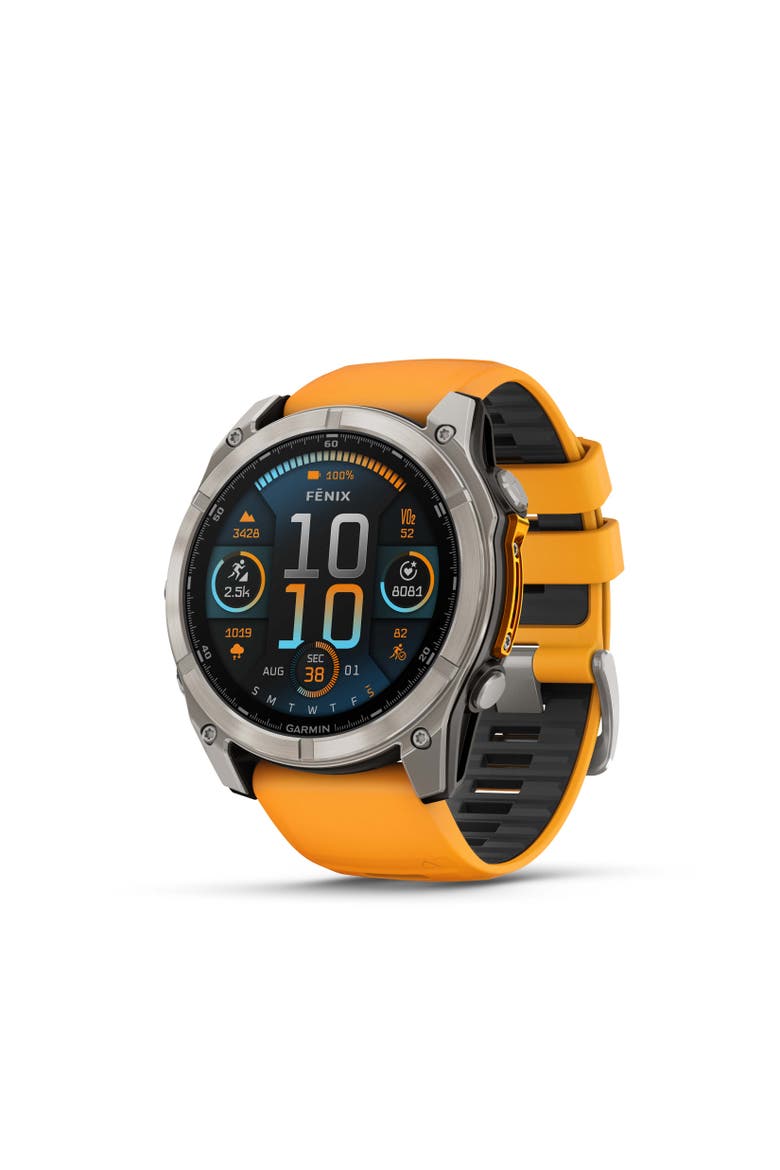 fenix 8 51mm, AMOLED, Ultimate Outdoor GPS Smartwatch, Saphire, Bare Graphite Titanium, Main, color, Spark Orange