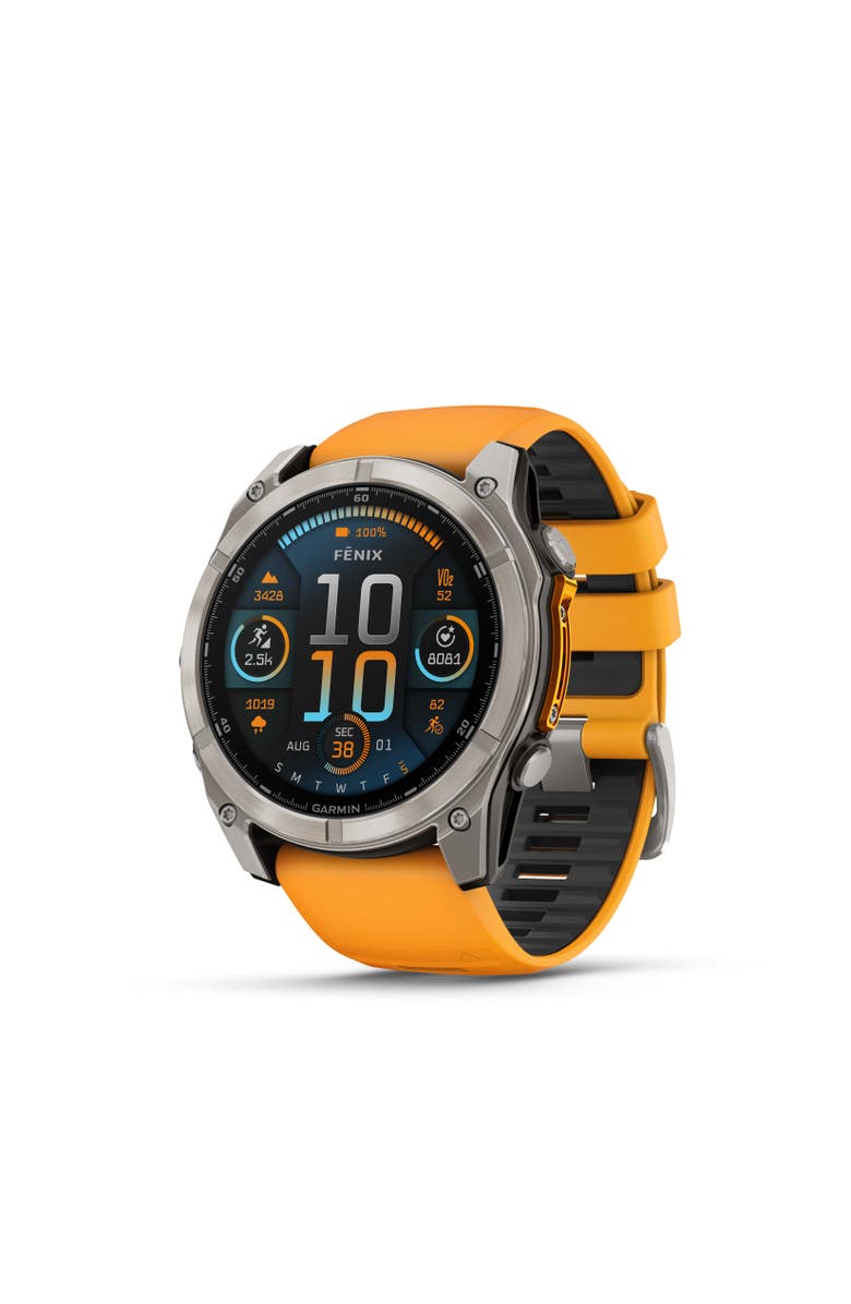 Garmin fenix 8 51mm, AMOLED, Outdoor and Fitness GPS Smartwatch, Saphire, Bare Graphite Titanium, Spark Orange/Graphite Band, Main, color, Slate Gray