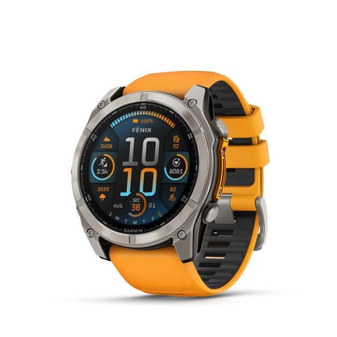fenix 8 51mm, AMOLED, Outdoor and Fitness GPS Smartwatch, Saphire, Bare Graphite Titanium, Spark Orange/Graphite Band