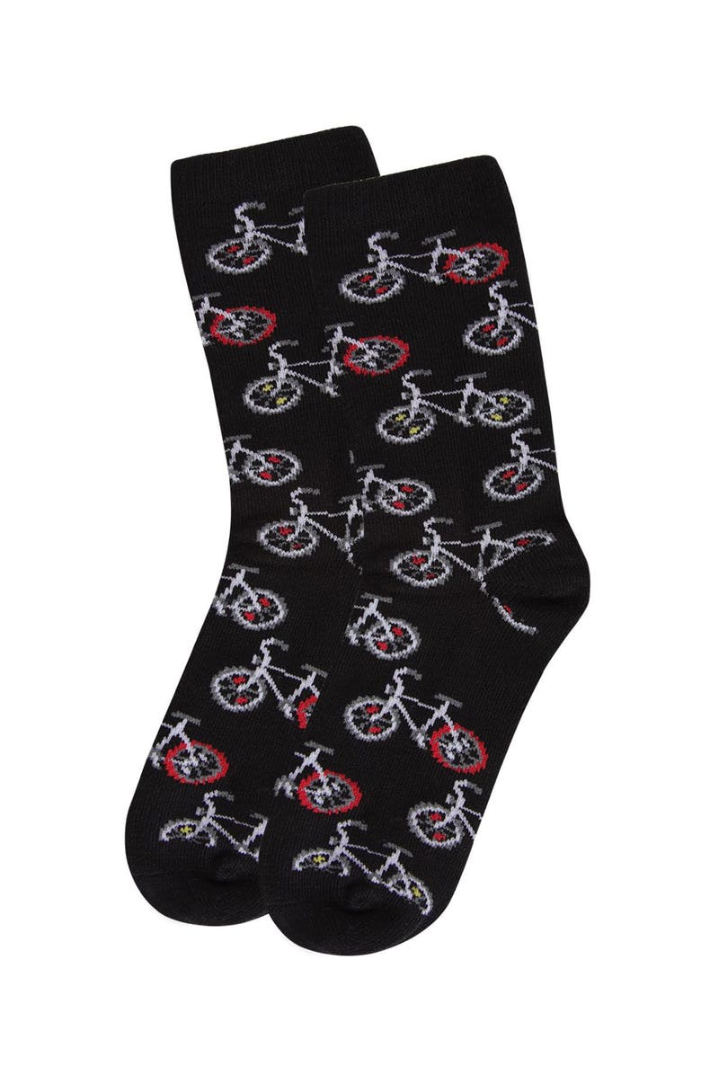 MeMoi Bicycle-Themed Novelty Crew Sock, Alternate, color, Black