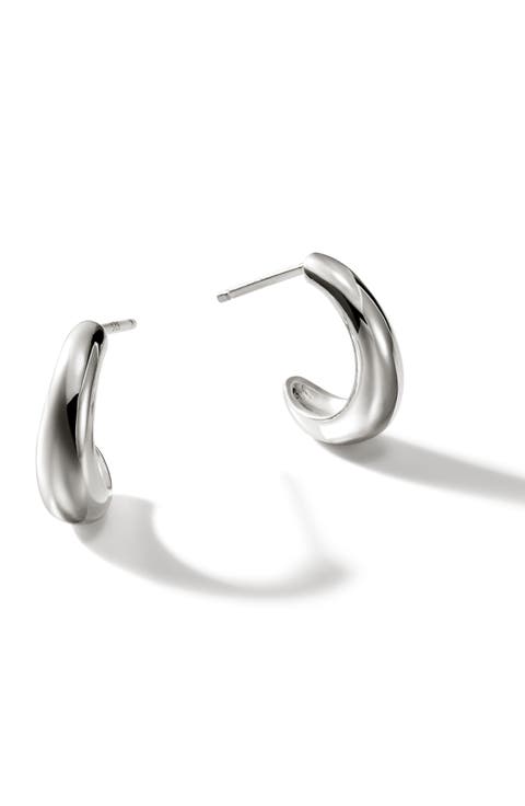Surf J Hoop Earrings, Sterling Silver, 15.5mm