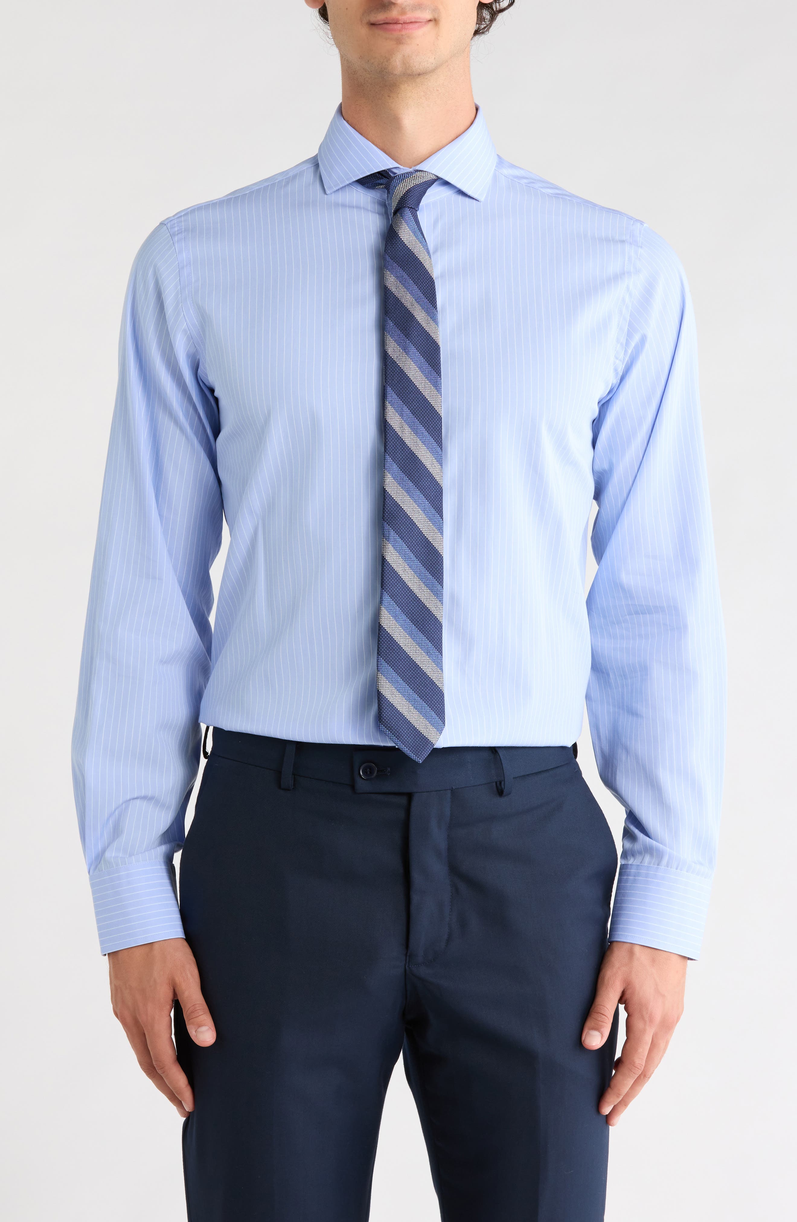Trim Fit Wide Stripe Dress Shirt