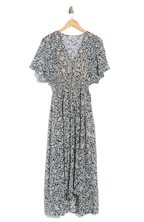 LOVESTITCH LOVESTITCH FLORAL SHORT SLEEVE SMOCKED WAIST MAXI DRESS