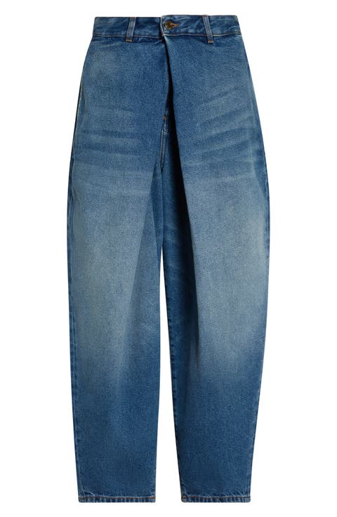 Pleated Barrel Leg Jeans