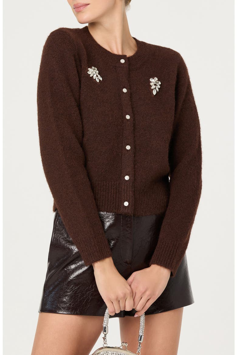 Kalie Embellished Cardigan, Alternate, color, BROWN